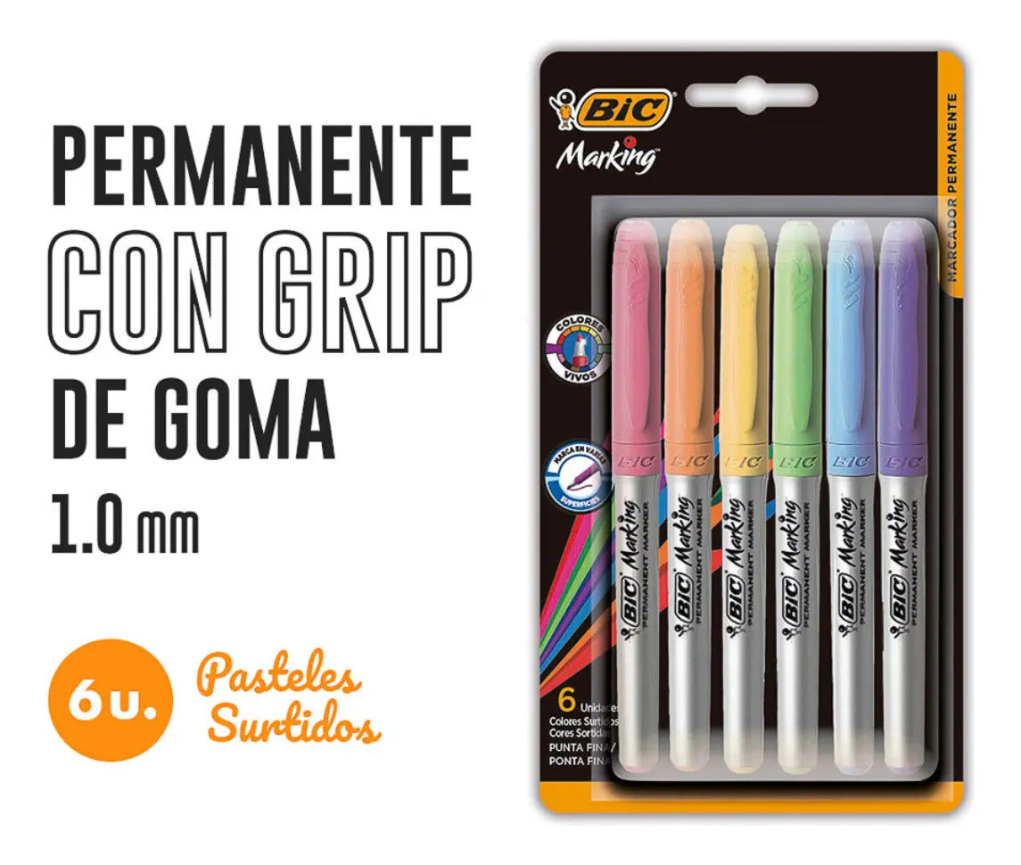Marcadores Bic Grip Intensity 6 Colores Pastel
