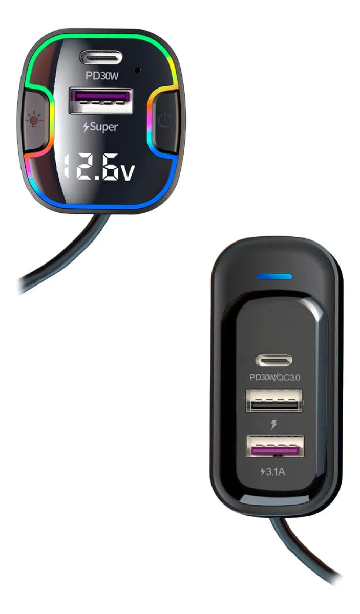 Cargador de Auto 75W Tecnolab 5 Puertos con Extensor Trasero