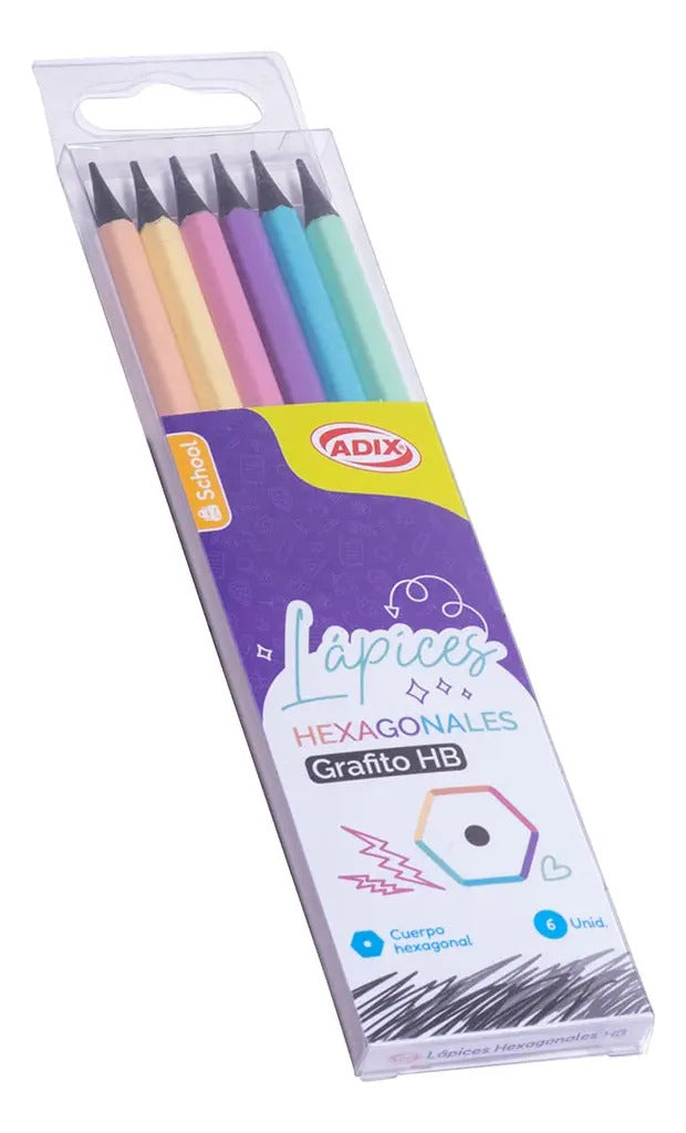 Lápiz Grafito Hexagonal Adix HB N°2 Pack 6 Unidades