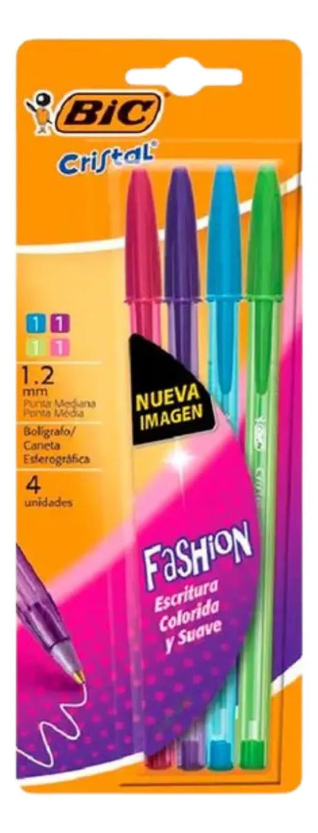 Bolígrafos Bic Cristal Fashion 1.2mm Pack x4