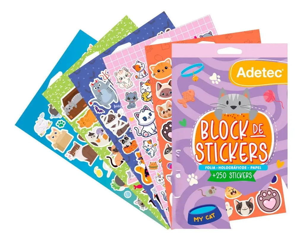 Block De Stickers Holográficos Gatitos +250 Stickers Adetec