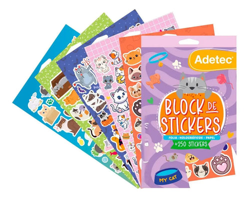 Block De Stickers Holográficos Gatitos +250 Stickers Adetec