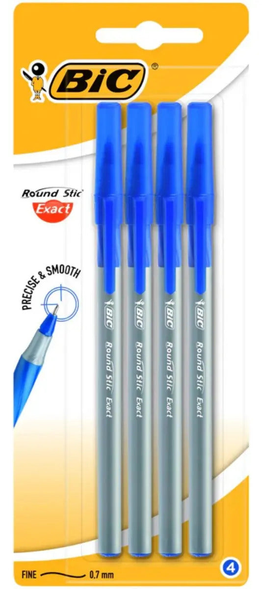 Lápiz Pasta Bic Round Stic Pack 4 Azules