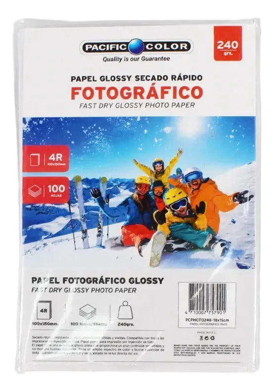 Papel Foto Brillante 4R 240g Alto Brillo x 100 Hojas