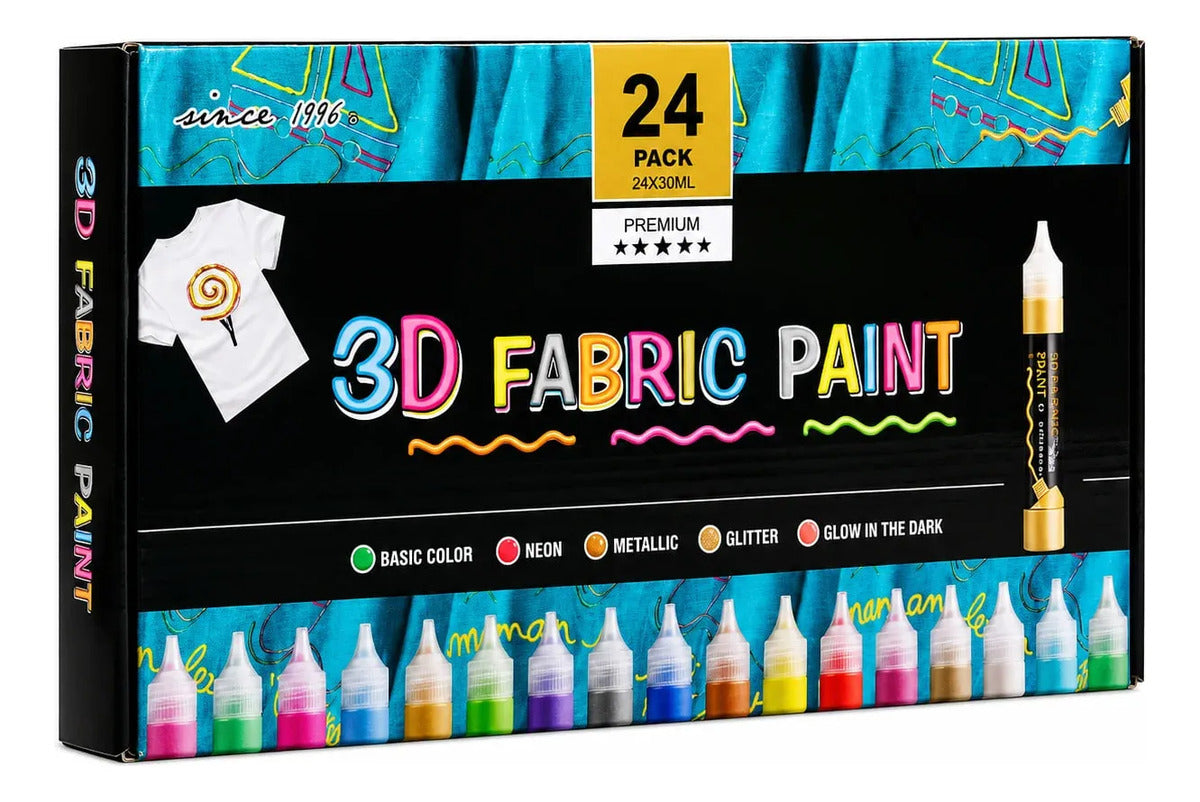 Set 24 Pinturas para Tela 3D Giorgione Glitter Neón