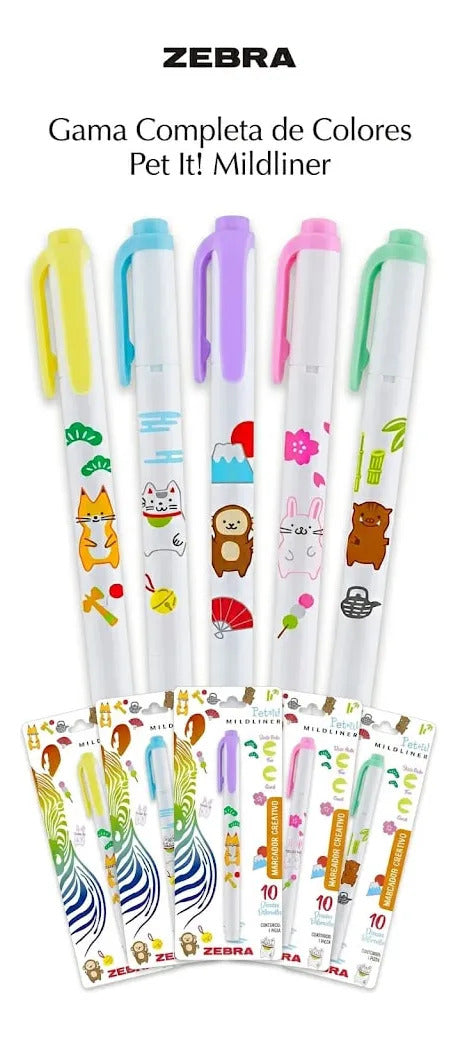 Pack 5 Marcadores Mildliner Pet It Zebra Pastel