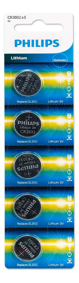 Pila CR2032 Philips Litio 3V, Pack de 5 Unidades