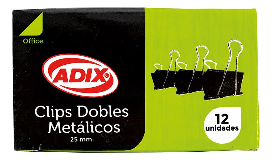 Clips Dobles Adix 25mm x 12 Uds, Metal Negro