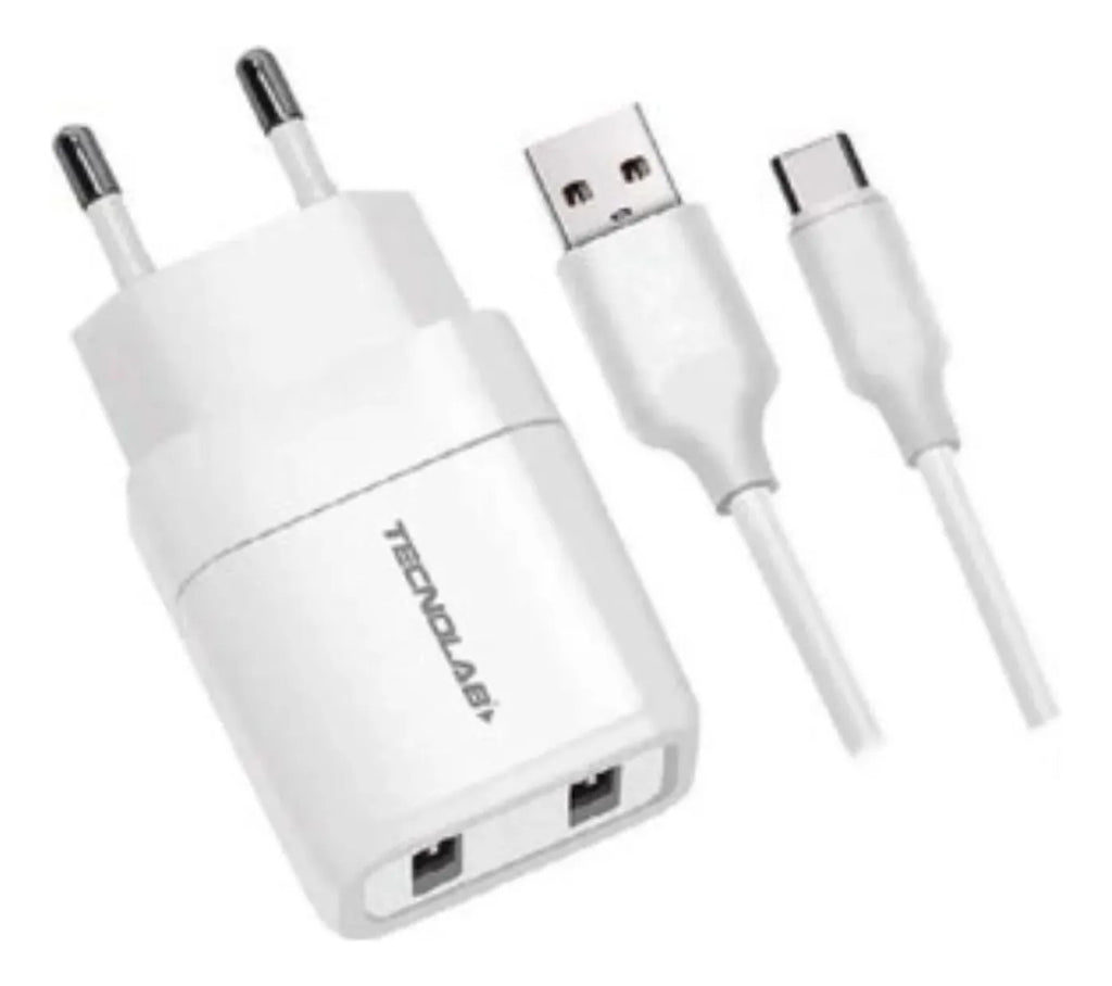 Cargador Doble USB 12W Tecnolab + Cable Tipo C