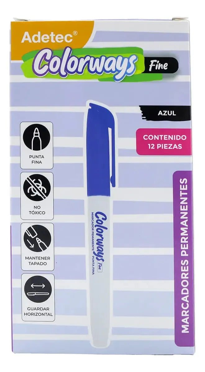 Caja 12 Marcadores Permanentes Adetec Punta Fina