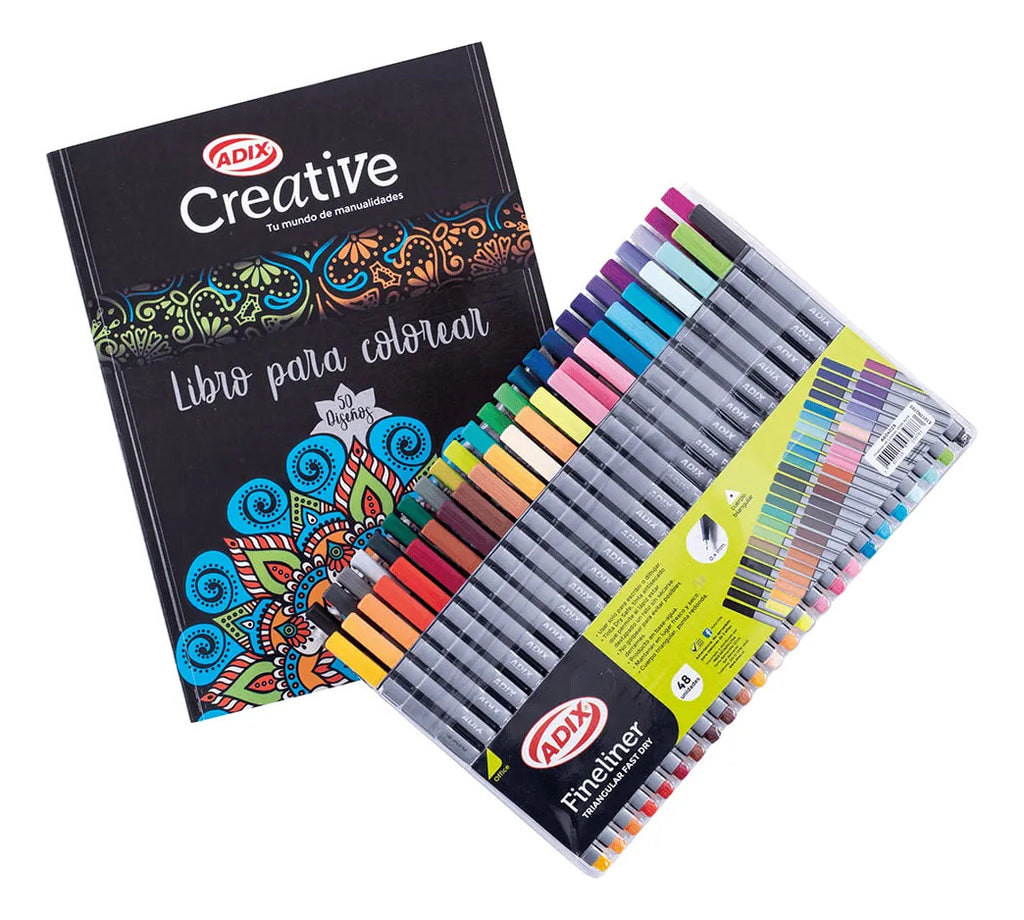 Libro para Colorear Mandalas Adix + 48 Fineliners