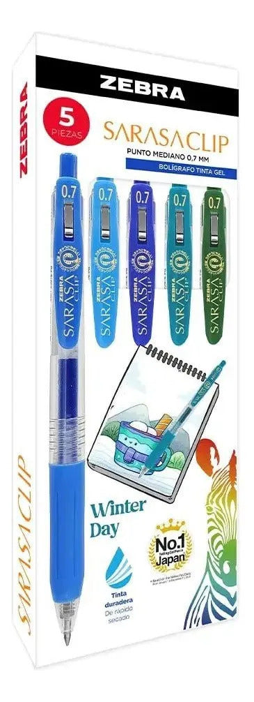 Set 5 Bolígrafos Gel Zebra Sarasa Clip Winter 0.7 mm