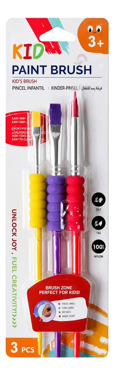 Set 3 Pinceles Infantiles Giorgione Grip Ergonómico
