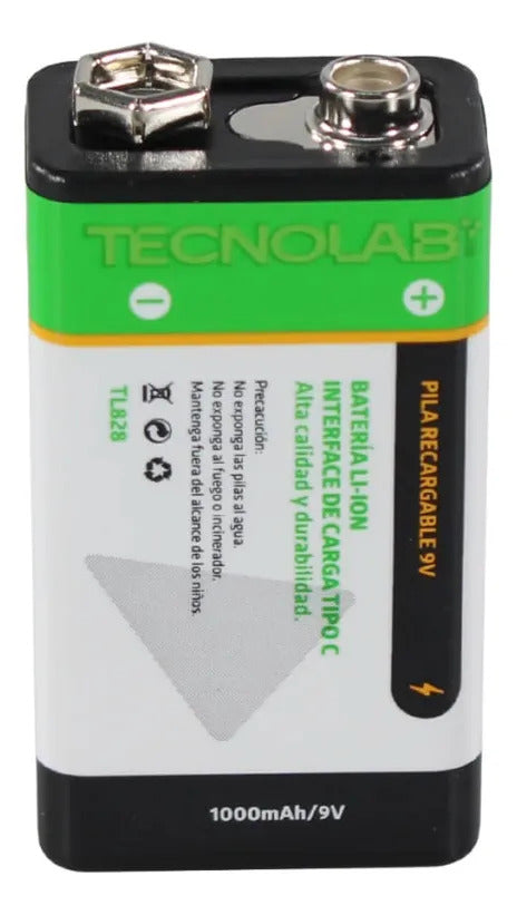 Pila Tecnolab  Recargable 9v Con Cable De Carga Usb 1ud