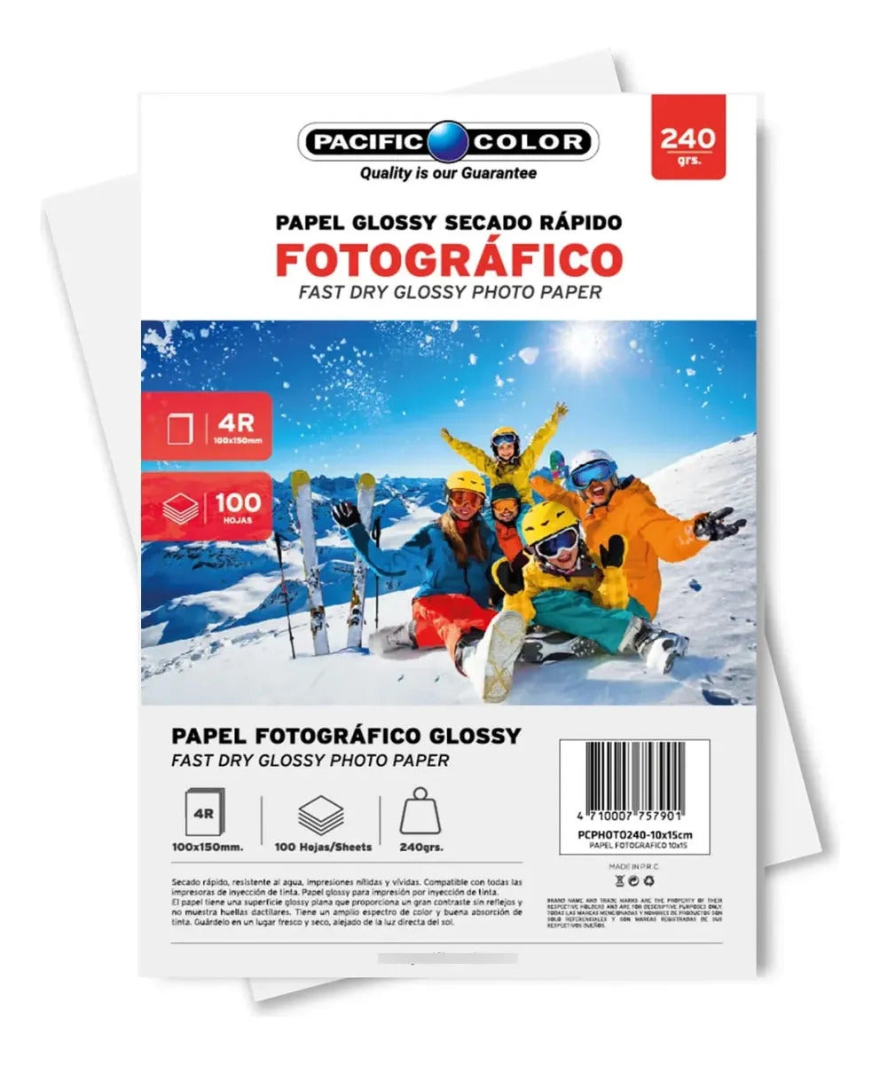 Papel Foto Brillante 4R 240g Alto Brillo x 100 Hojas