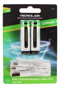 Pack 2 Pilas Recargables Tecnolab Aa Con Cable De Carga Usb