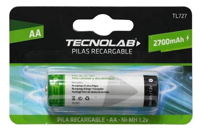 Pila Recargable AA Tecnolab 2700 mAh Ni-MH 1 Unidad