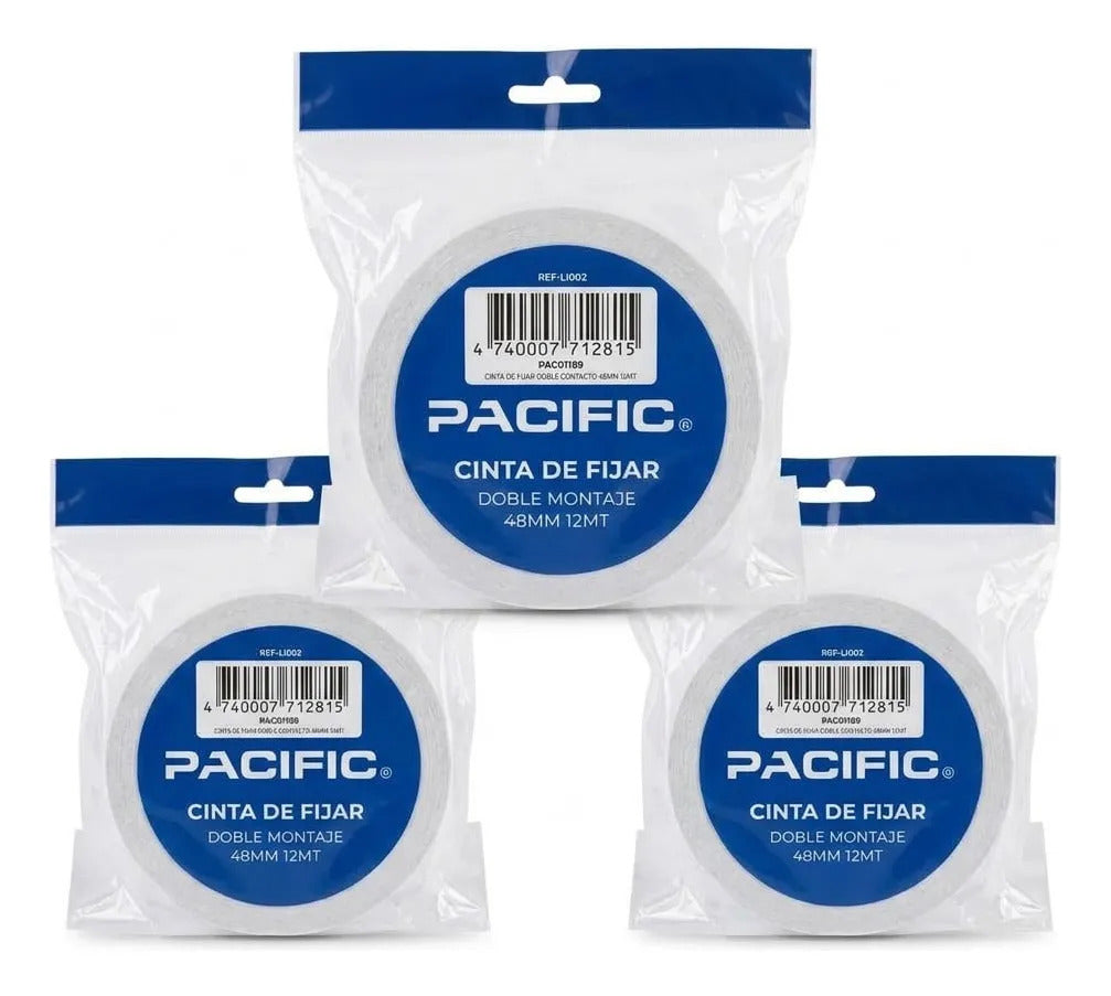 Pack 3 Cintas Montaje Doble Faz Pacific 48mm x 12m