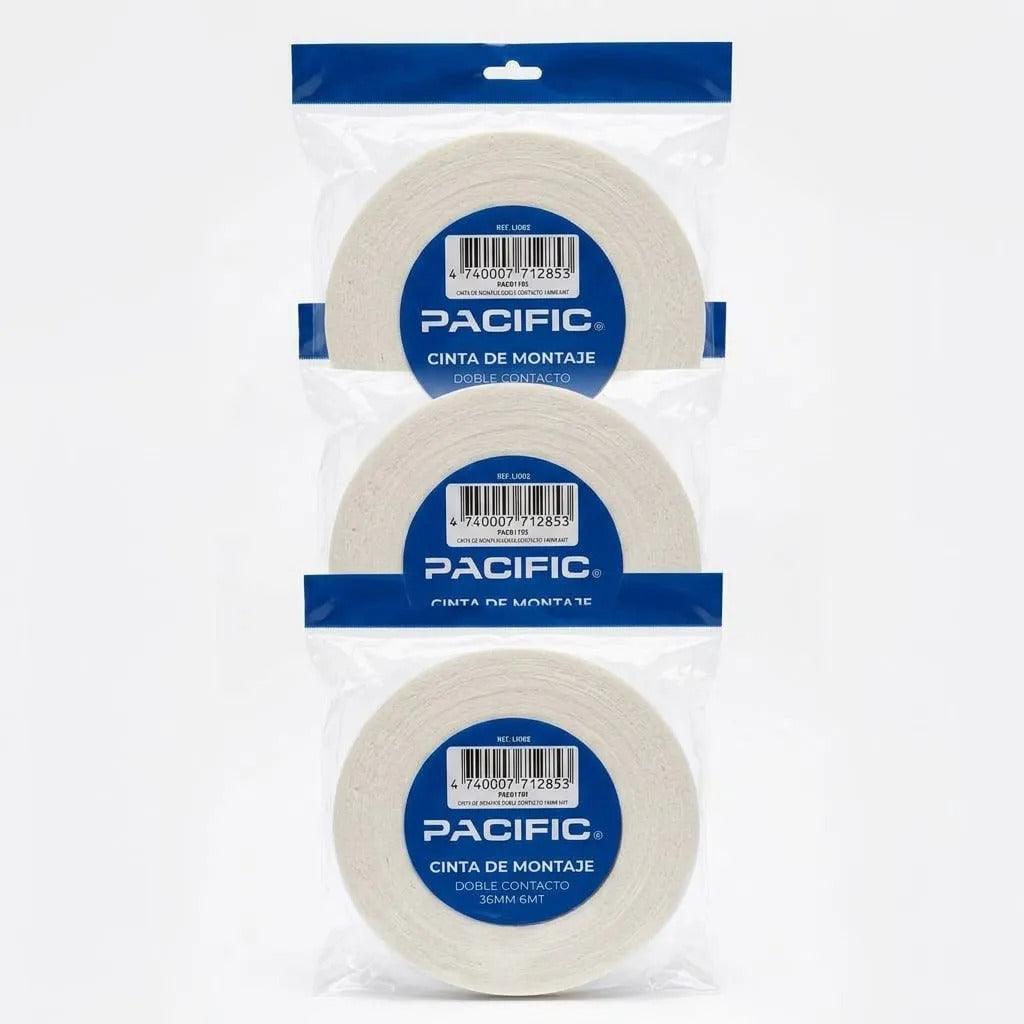 Pack 3 Cintas Montaje Doble Faz Pacific 36mm x 6m