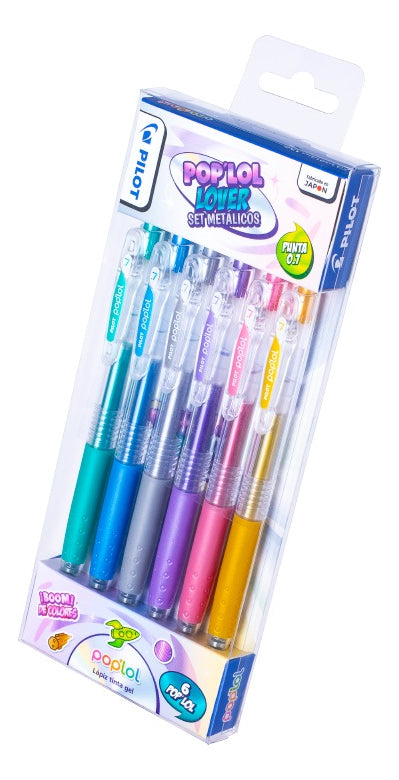 Set 6 Lápices Gel Pop Lol Pilot Trazo Metálicos 0.7 Mm