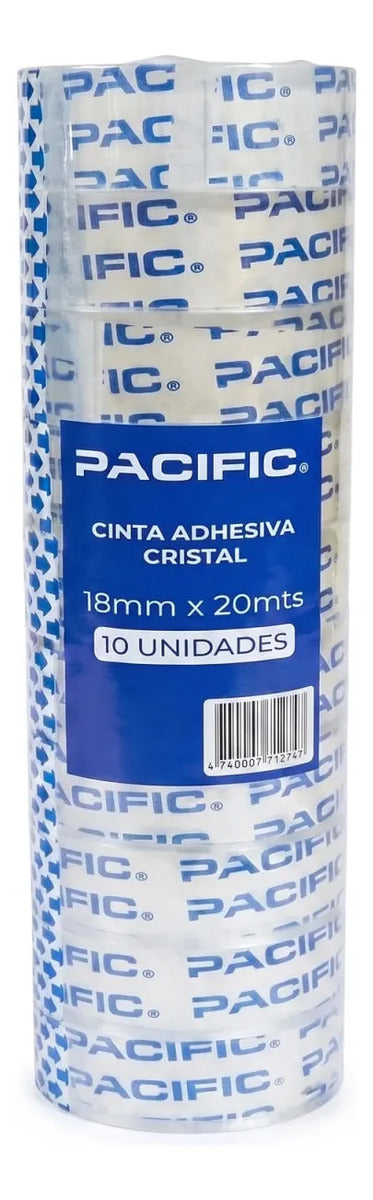 Cinta Adhesiva Cristal Pacific 18mm x20m Pack x10