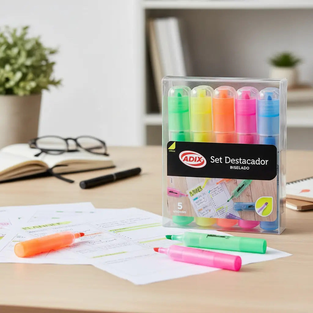 Pack 5 Destacadores Adix, Colores Vibrantes