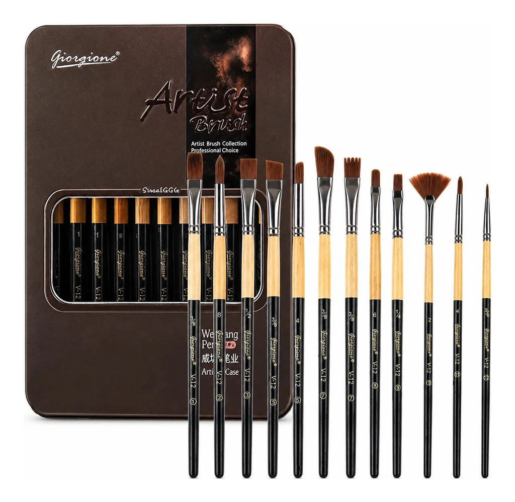 Set 12 Pinceles Profesionales Giorgione Caja Metal