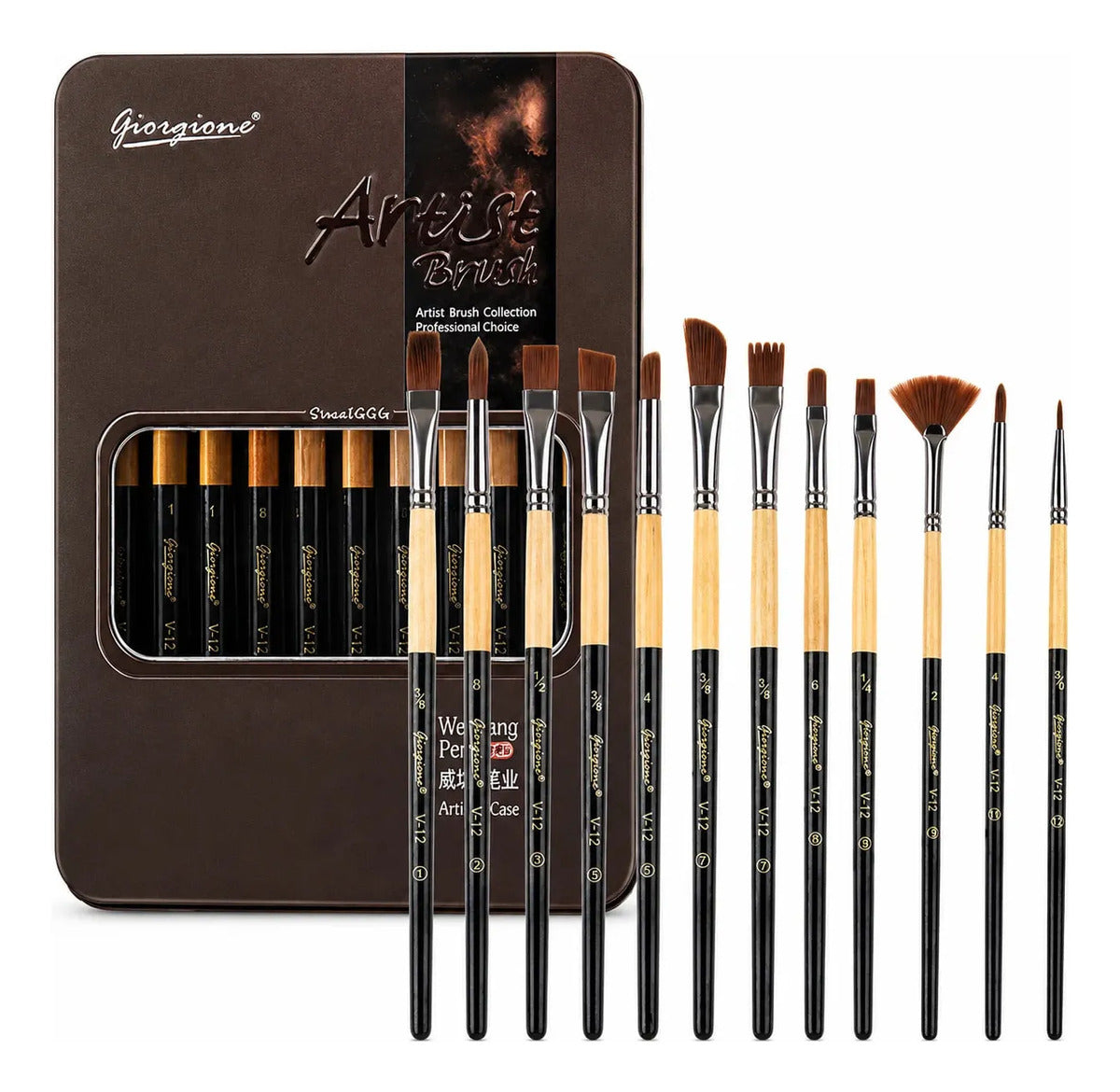 Set 12 Pinceles Profesionales Giorgione Caja Metal