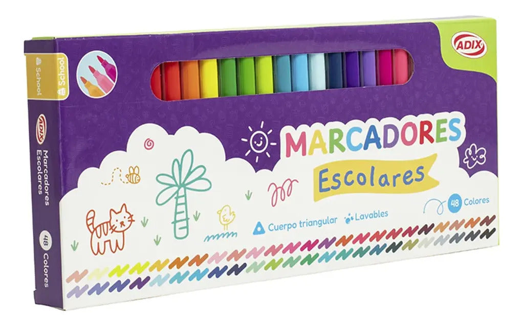 Set 48 Marcadores Adix Lavables +3 Años