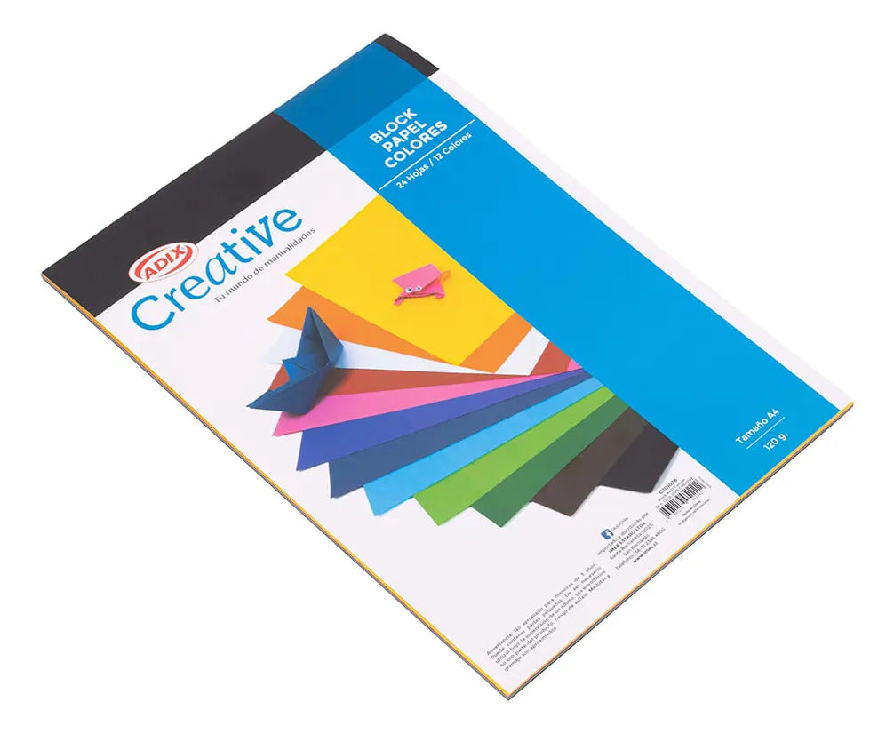 Block Papel A4 Colores Adix 120g, 24 Hojas