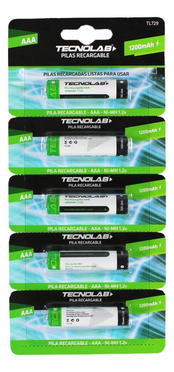 Pack 5 Pilas Recargables Tecnolab Aaa