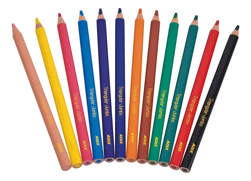 Lápices Jumbo Adix 12 Colores + Sacapuntas