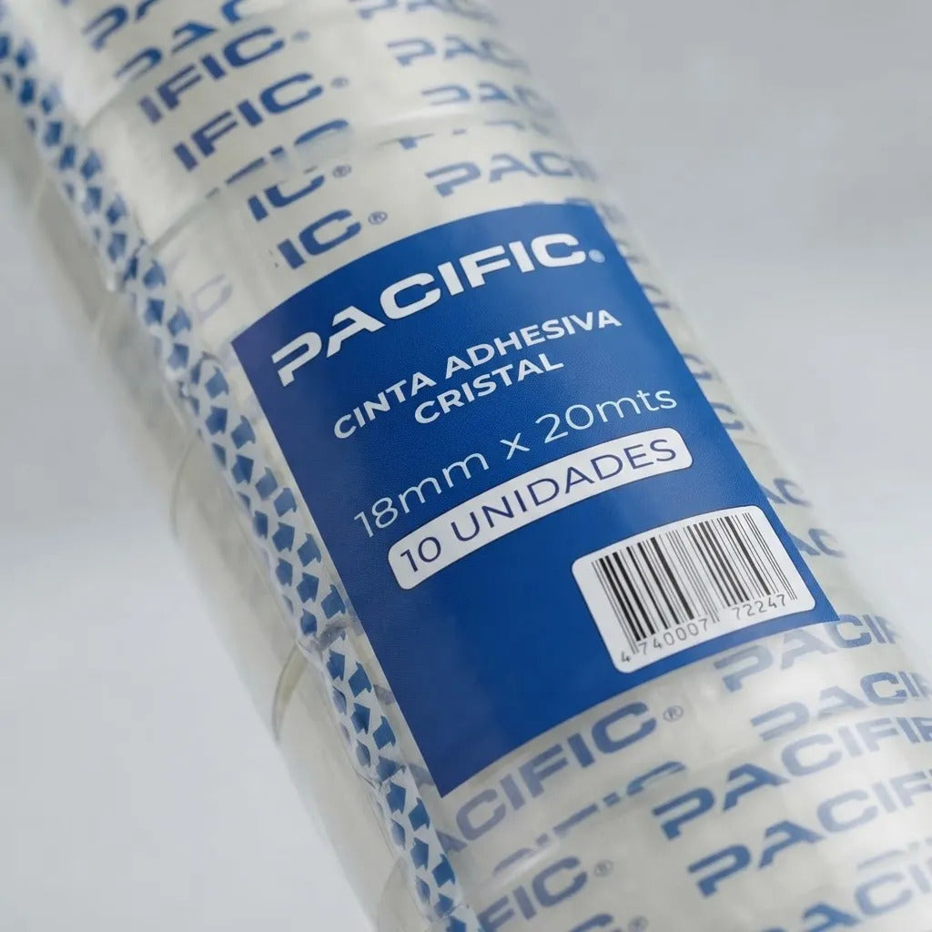 Cinta Adhesiva Cristal Pacific 18mm x20m Pack x10
