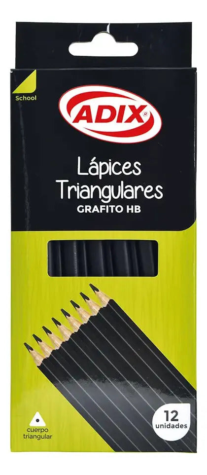 Lápiz Grafito Triangular Adix HB sin Goma 12 Unidades