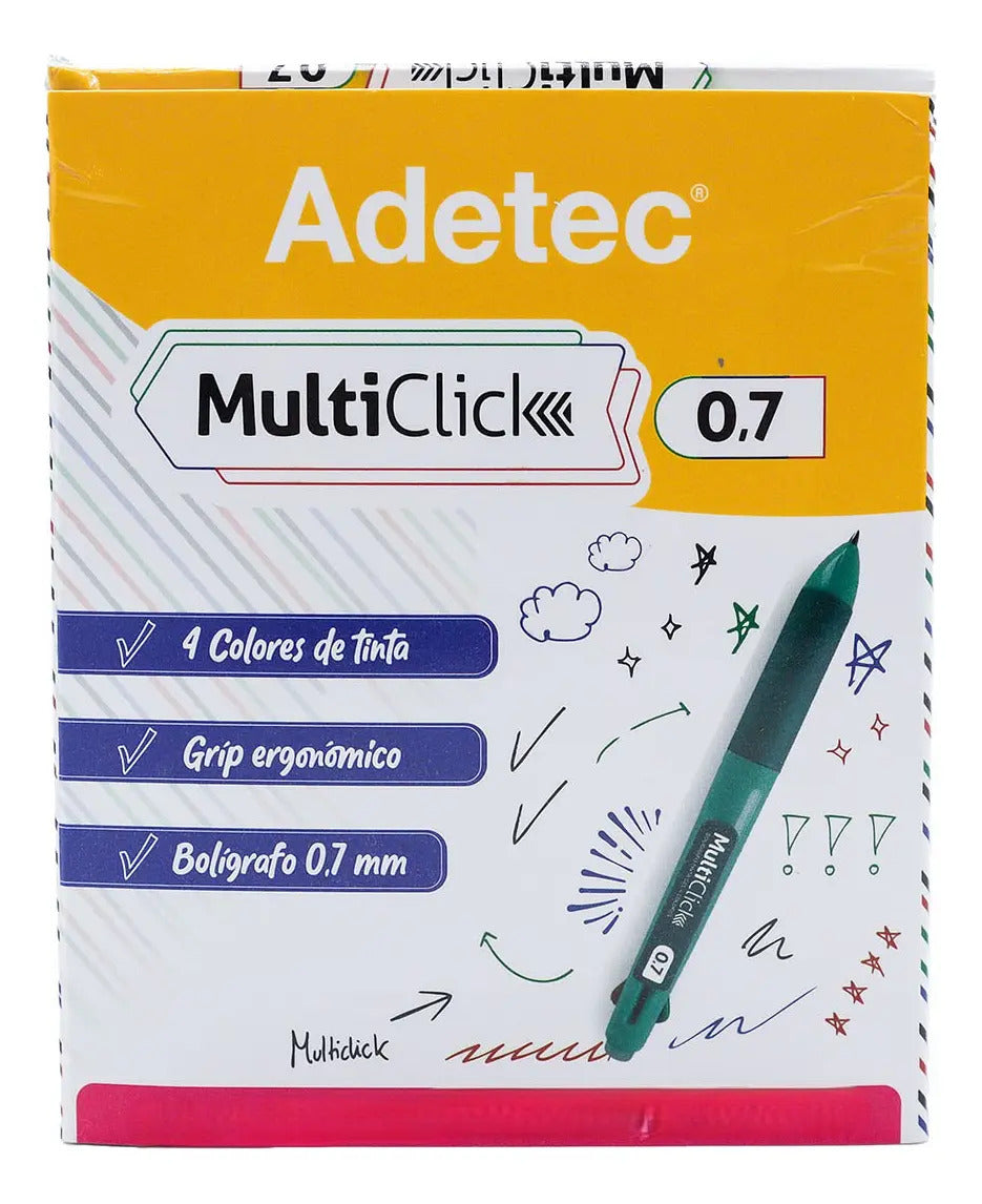 Bolígrafo Adetec Multiclick 4 Colores Tinta Borrable Azul Acero 0.7mm