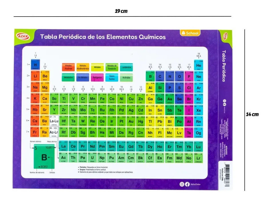 Tabla Periódica Adhesiva Ayuda Escolar Adix 14x19cm 1ud