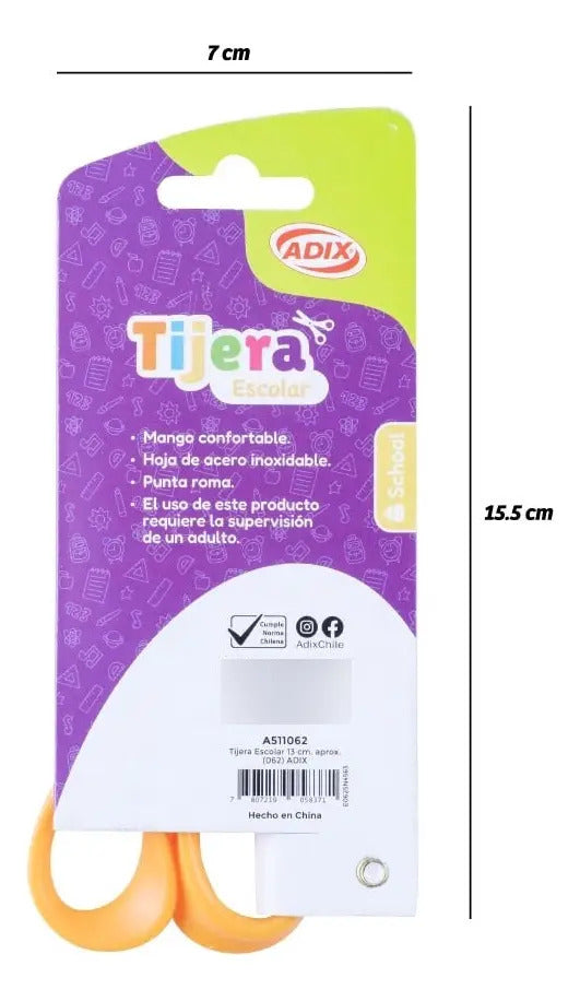 Tijera Escolar Adix Punta Roma 13cm