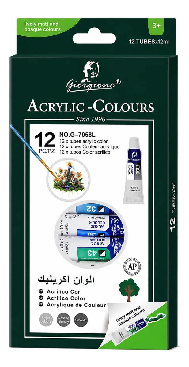Pintura Acrílica Giorgione 12 Colores Tubos 12ml