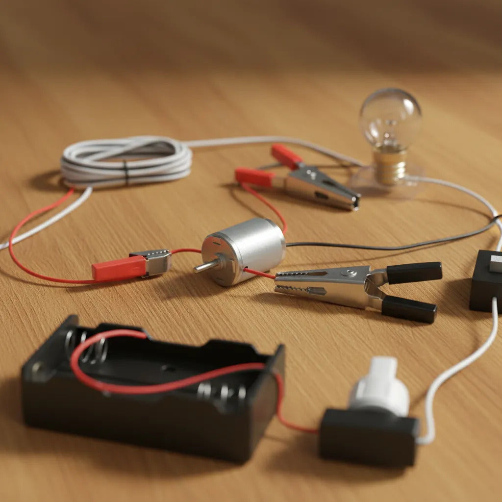 Kit Circuito Eléctrico Con Motor Didáctico Para Manualidades Escolares 8pza