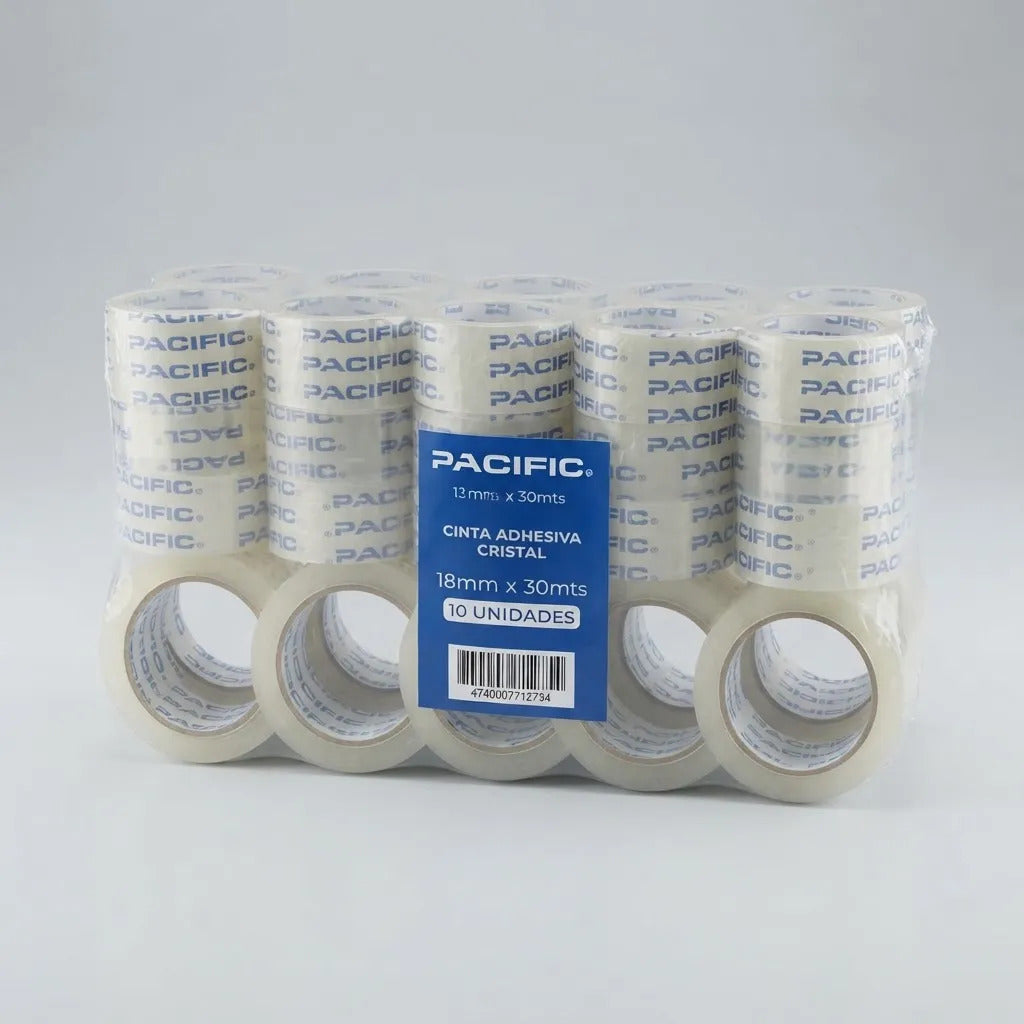 Cinta Adhesiva Cristal Pacific 18mm x 30m Pack 10u