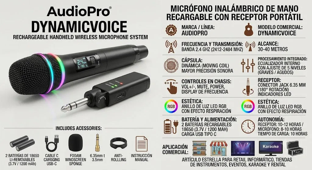 Micrófono Inalámbrico con Control de Volumen Audiopro