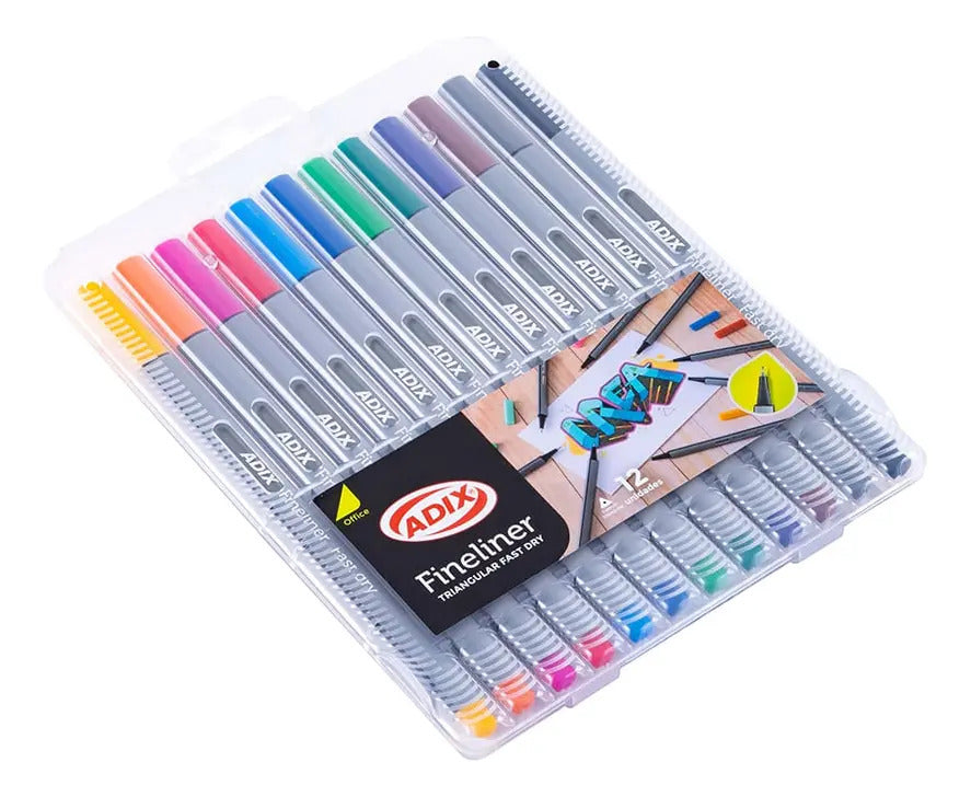 Fineliner Adix 12 Colores, Tecnología Dry Safe