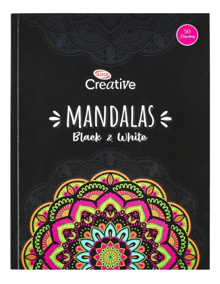Libro para Colorear Mandalas Black and White Adix 50 Páginas