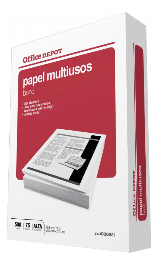 Resma Papel Fotocopia Office Depot Carta 75g 500h