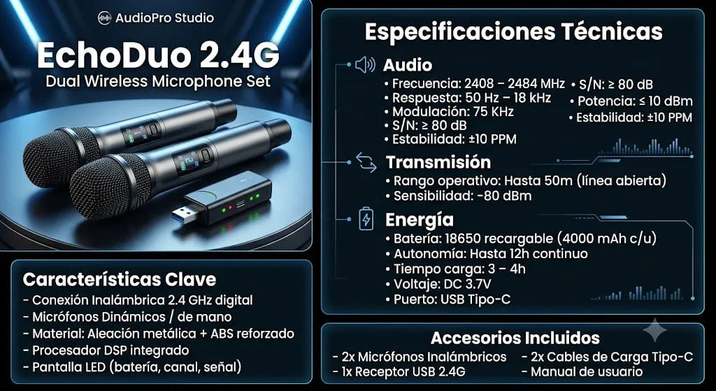 Par de Micrófonos Inalámbricos Lavalier USB-C Audiopro