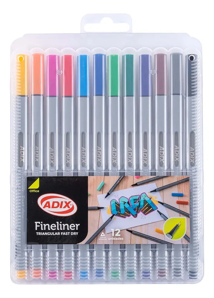 Fineliner Adix 12 Colores, Tecnología Dry Safe