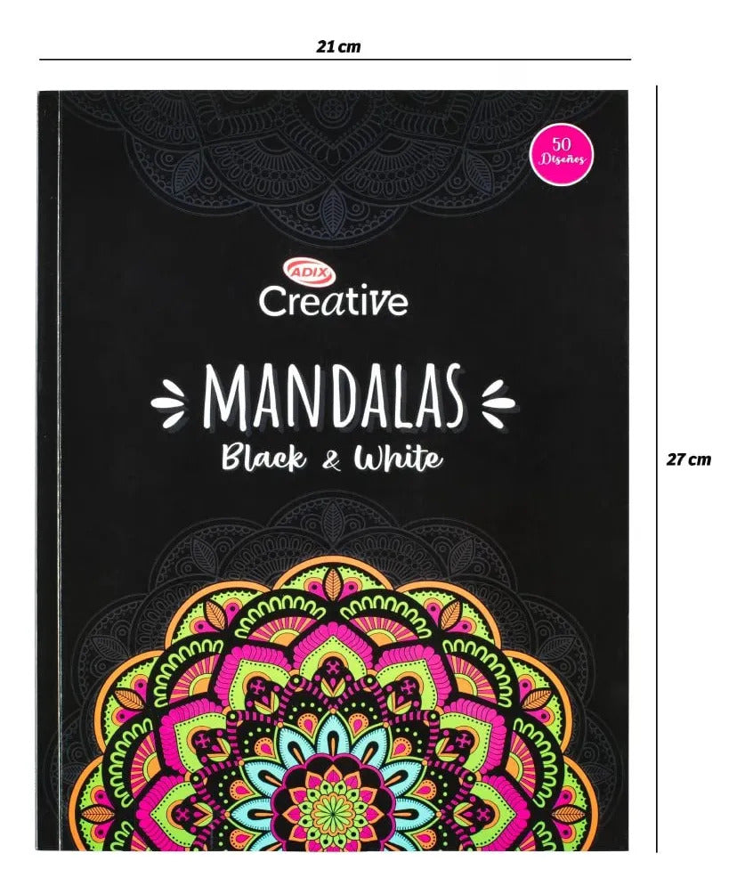 Libro para Colorear Mandalas Black and White Adix 50 Páginas