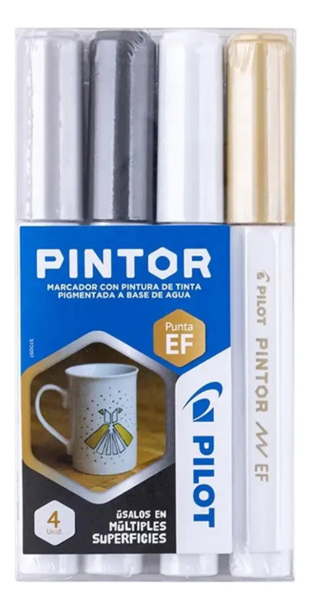 Set 4 Marcadores Pilot Pintor Acrílico Metalizado Punta Extra Fina