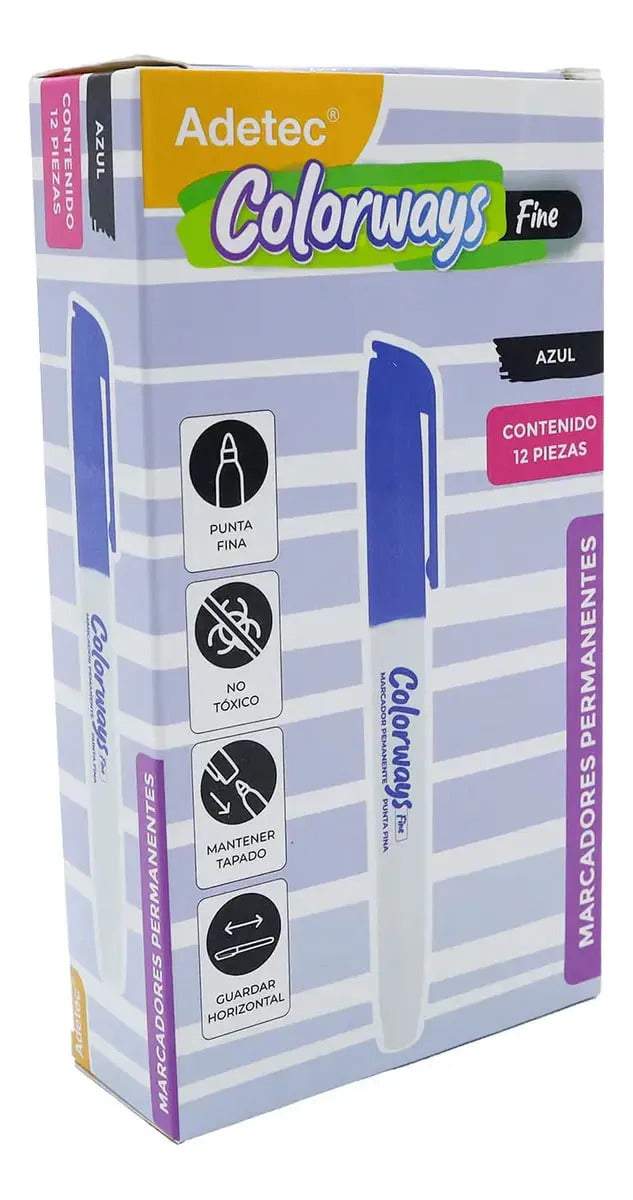Caja 12 Marcadores Permanentes Adetec Punta Fina
