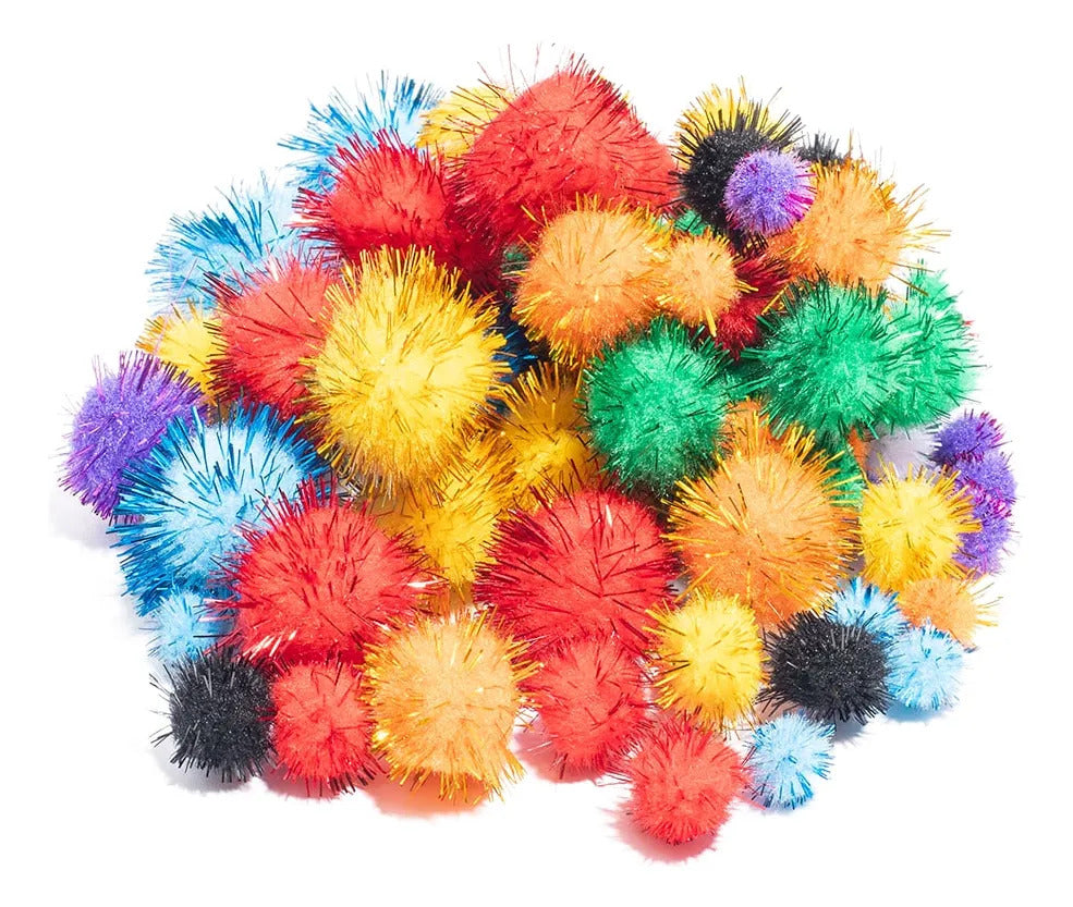 Pompón Glitter Surtido Adix Pack 78u Mix Medidas